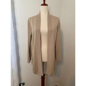 Susan Graver Womens Beige Open Front Cardigan Sweater Size M Neutral OfficeCore